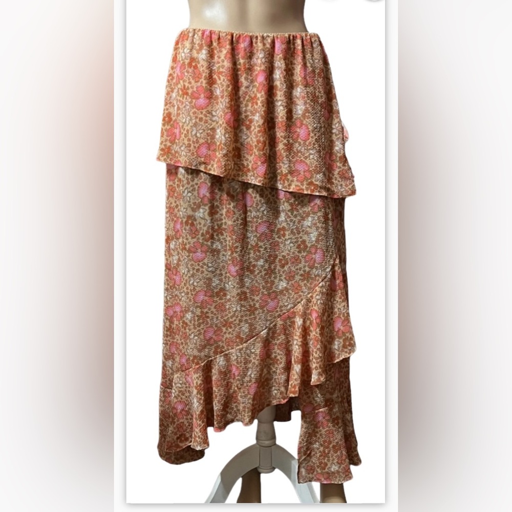 NWOT Free People Intimately Romance Me Beige Tan Orange Floral Maxi Skirt XS - Picture 8 of 13